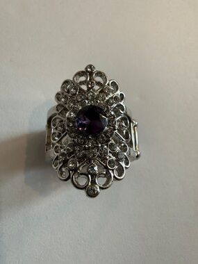 paparazzi Silver-Tone Filigree Ring with Purple Center Gem